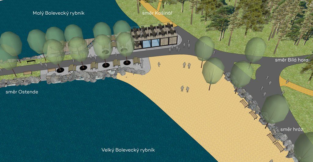 Město začíná se stavbou nového stánku na hrázi Boleveckého rybníka