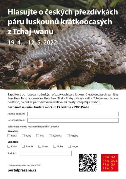 Hlasovat o českých přezdívkách páru luskounů krátkoocasých z Tchaj-wanu je od dnešního dne možné přímo na Portálu Pražana Hlasovat o českých přezdívkách páru luskounů krátkoocasých z Tchaj-wanu je od dnešního dne možné přímo na Portálu Pražana