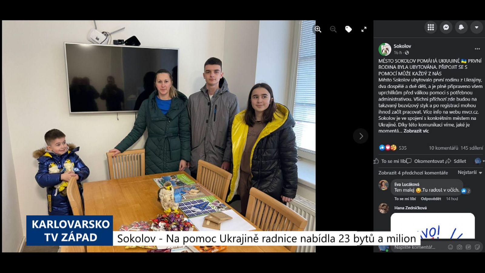 Sokolov: Na pomoc Ukrajině radnice nabídla 23 bytů a milion korun (TV Západ)