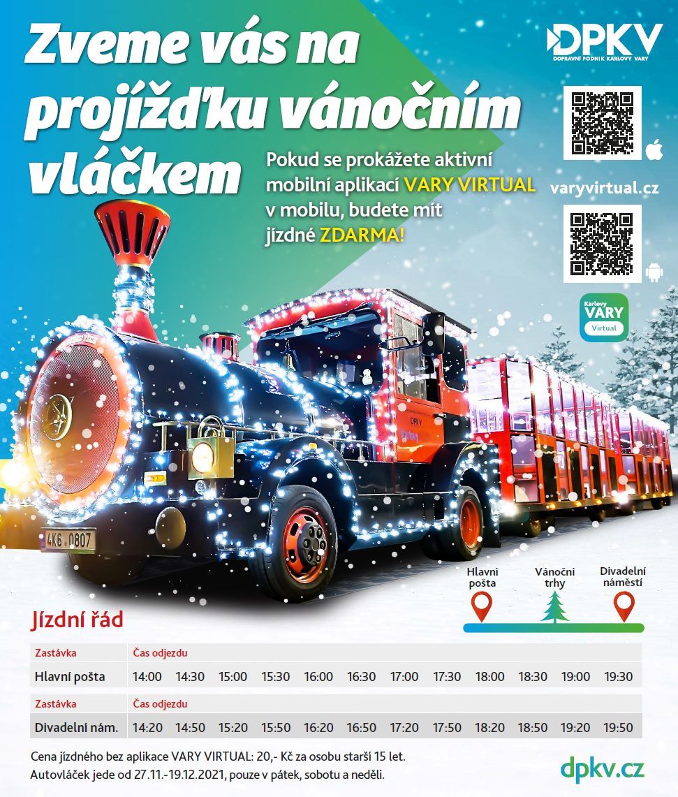 Karlovy Vary: Vánoční vláček do centra města vyrazí