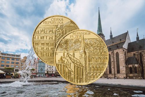 Plzeň má vlastní zlatou minci. ČNB vydala pětitisícovku s motivy historického centra