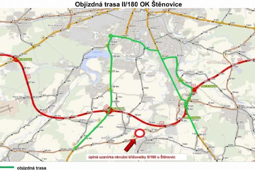 Štěnovický kruhový objezd uzavřen - řidiče čeká objížďka