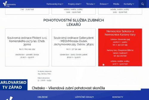 Cheb: Víkendová zubní pohotovost skončila (TV Západ)