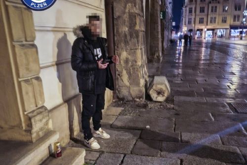 Rozkopl koš a rozbil vitrínu v centru Plzně, podcenil kamerový systém